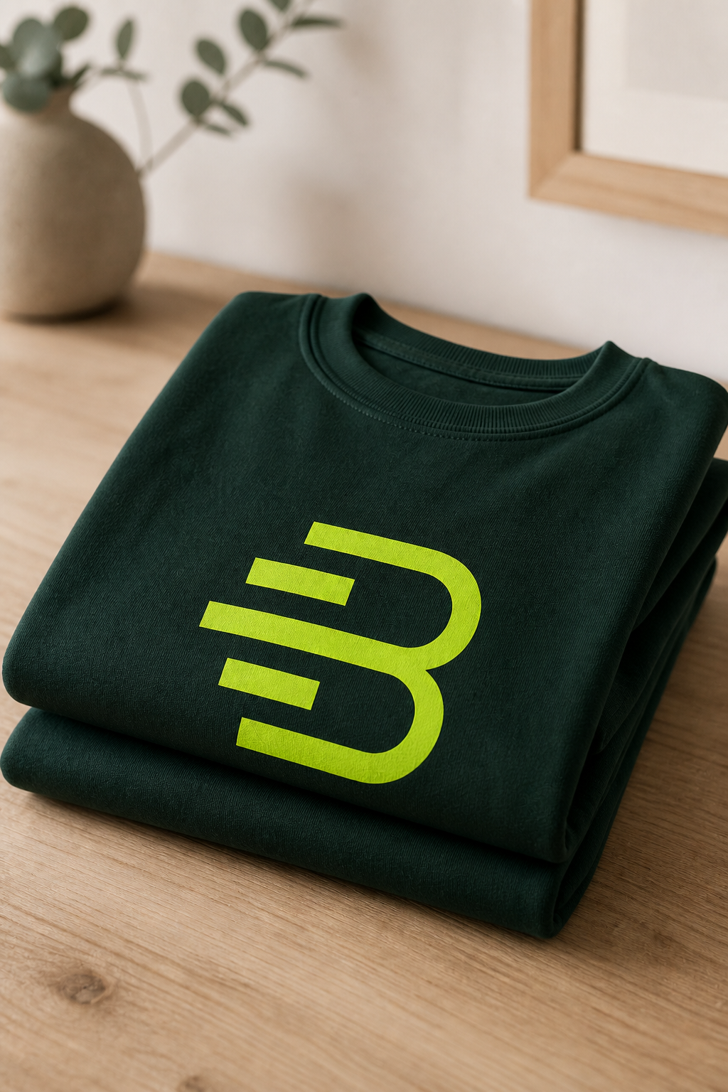 Neatly folded Bear Capital shirt with lime emblem